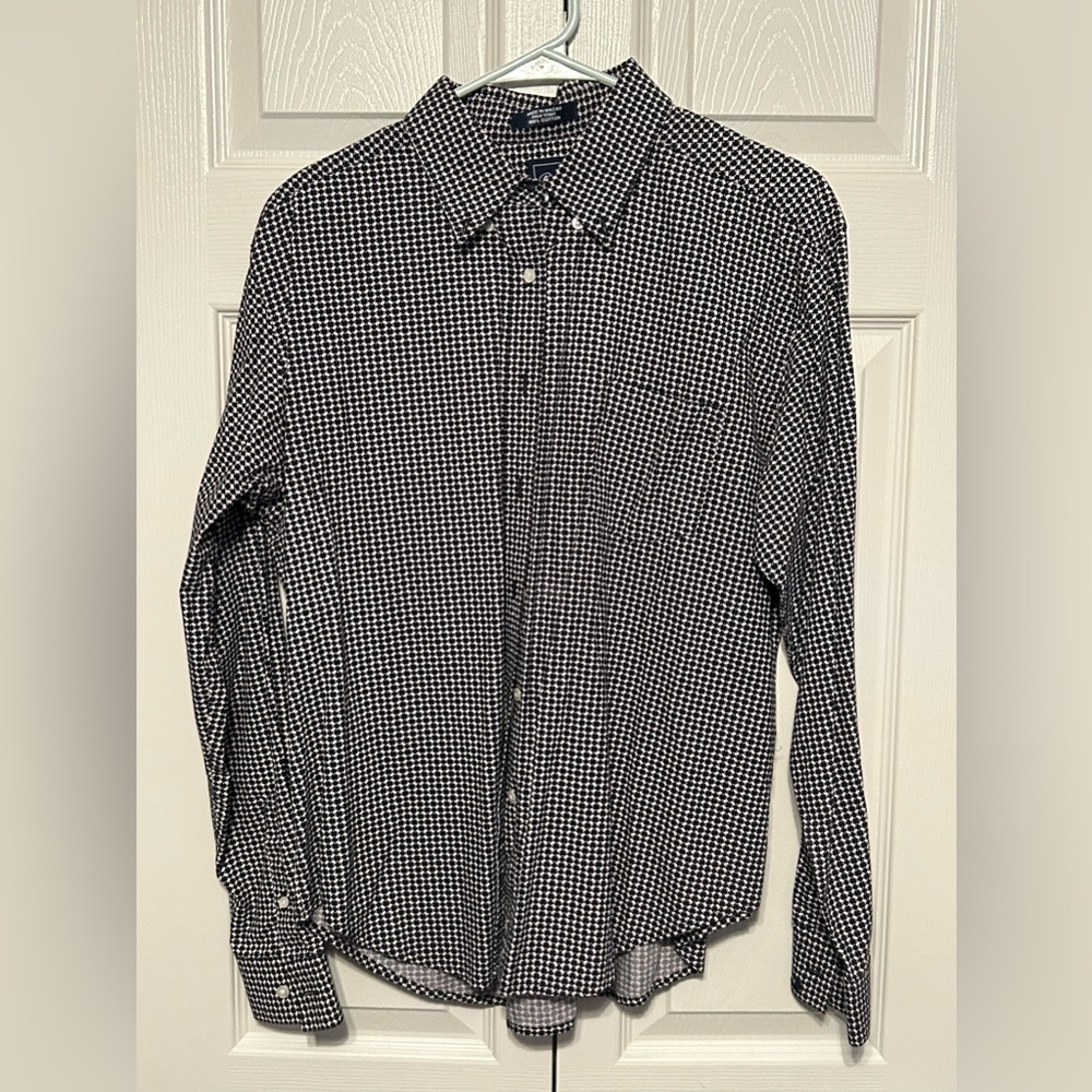 Cruel Girl Button Down Shirt-Navy Print Women's Large